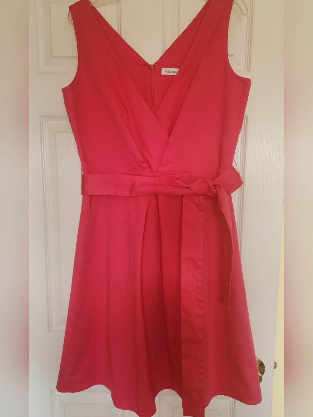 Calvin Klein Pink Sleeveless V-Neck Wrap Waist Fit-and-Flare Dress